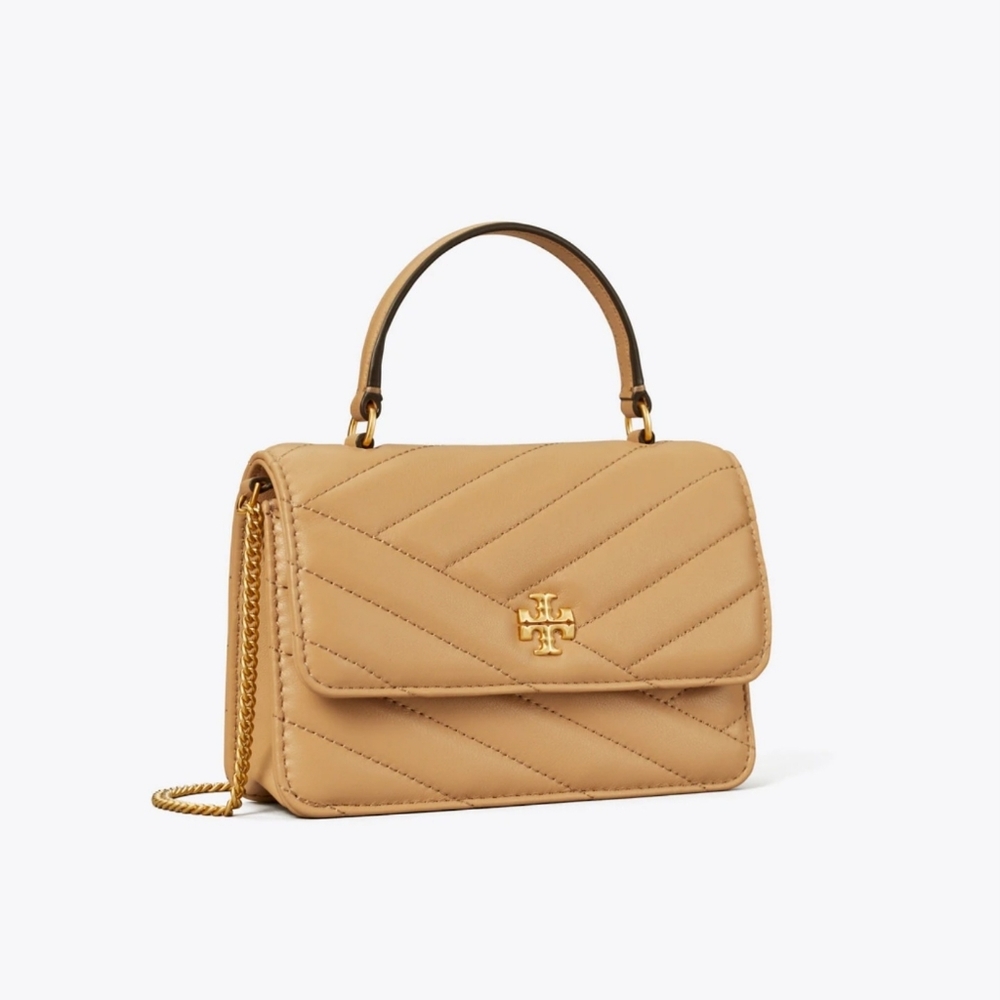 Tory Burch Quilted Top-Handle Crossbody in Tan with Gold Hardware